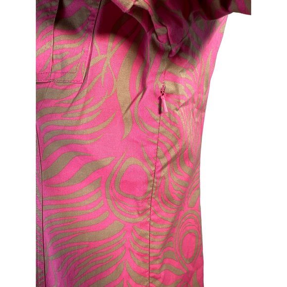 Lilly Pulitzer Shirt Dress 4 Pink Tan Peacock Print Twill - Picture 8 of 12